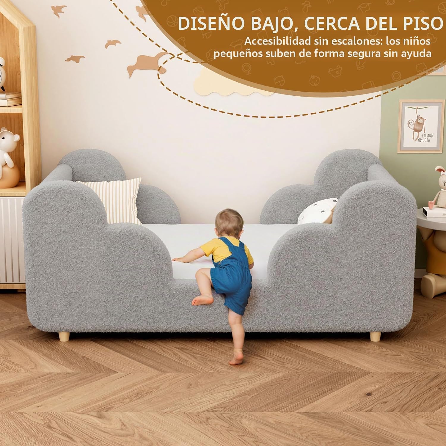 Cama para niños pequeños, marco de cama para niños, camas estándar para niños de hasta 3 años para niñas y niños, camas de piso Montessori (sin colchón)