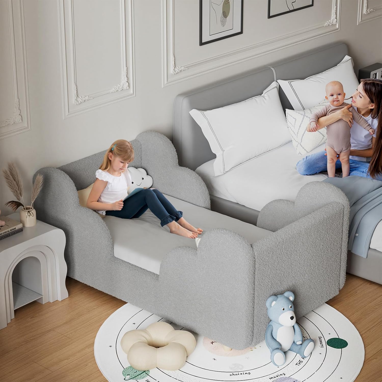 Cama para niños pequeños, marco de cama para niños, camas estándar para niños de hasta 3 años para niñas y niños, camas de piso Montessori (sin colchón)
