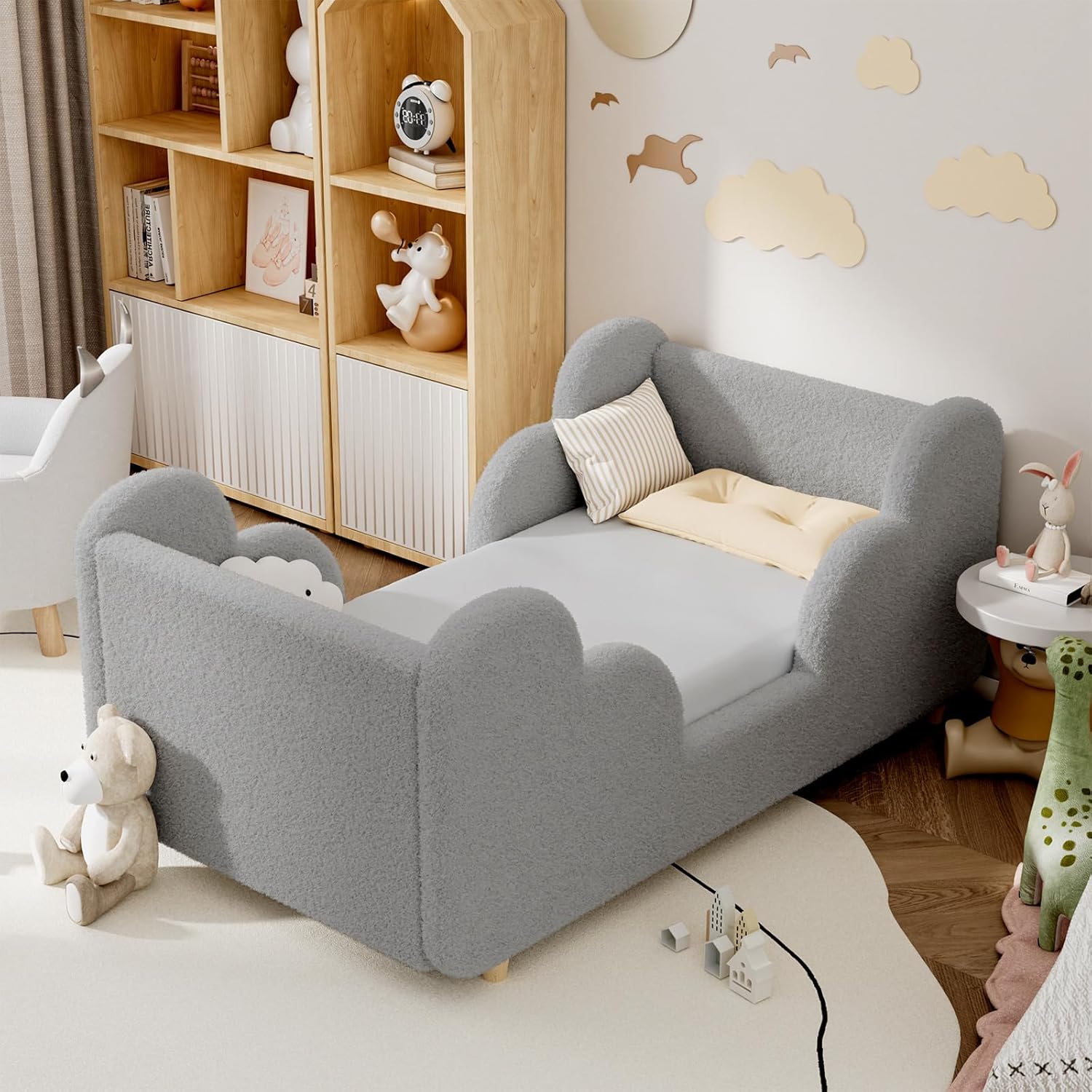 Cama para niños pequeños, marco de cama para niños, camas estándar para niños de hasta 3 años para niñas y niños, camas de piso Montessori (sin colchón)