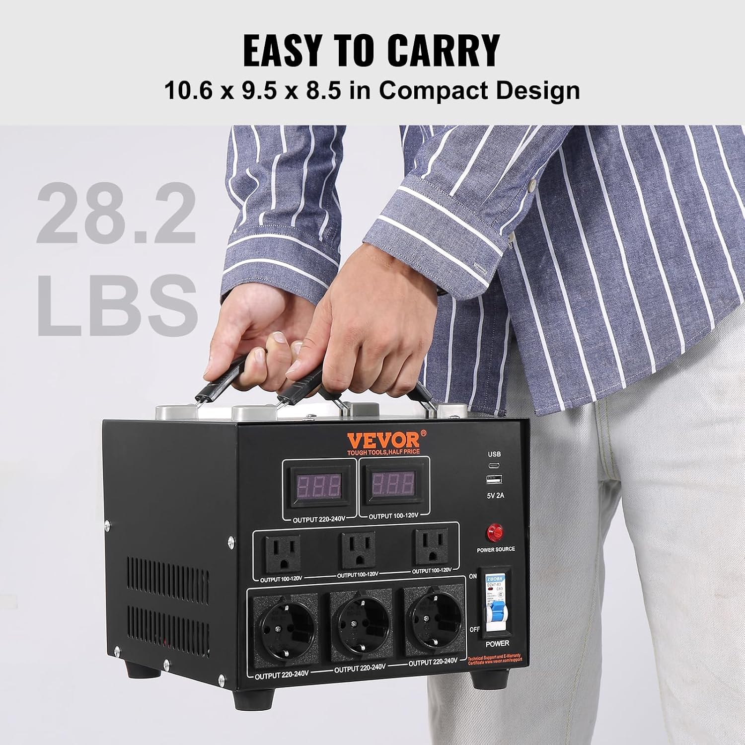 VEVOR Transformador Convertidor de Voltaje, 5000W, Transformador de Servicio Pesado Elevador/Reductor, Convierte de 110 Voltios a 220 Voltios y de 220 Voltios a 110 Voltios, con Toma de EE.UU., Toma | Power Converter of 110V to 220V & 220V to 110V, with U