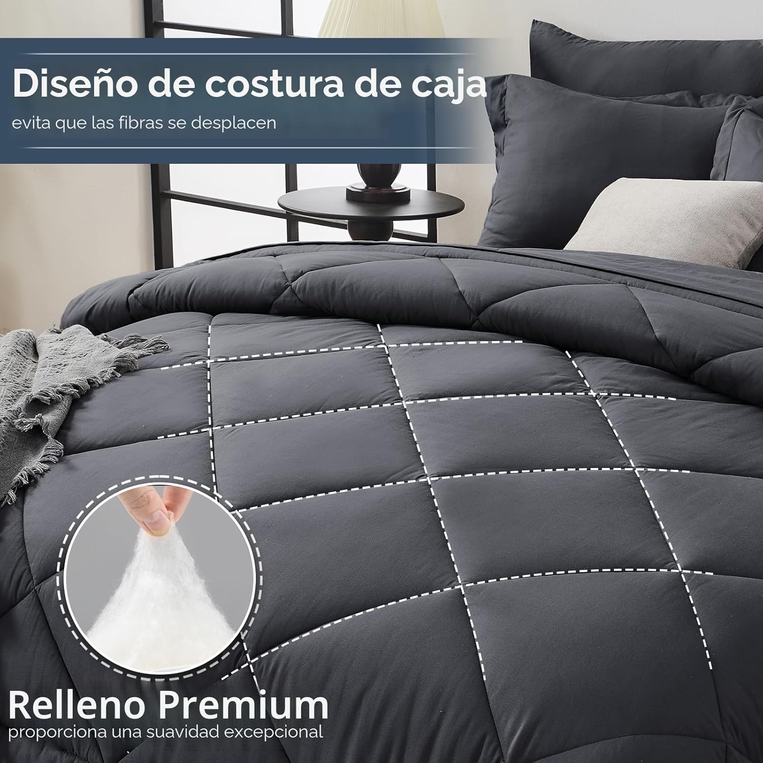 Juego de 7 piezas de edredón Queen, juego de ropa de cama reversible para todas las estaciones en una bolsa, juego de ropa de cama Queen ultra suave con edredón gris, sábana plana, sábana | Reversible, All-Season, Soft, 7 Piece Set, All-Season Reversible