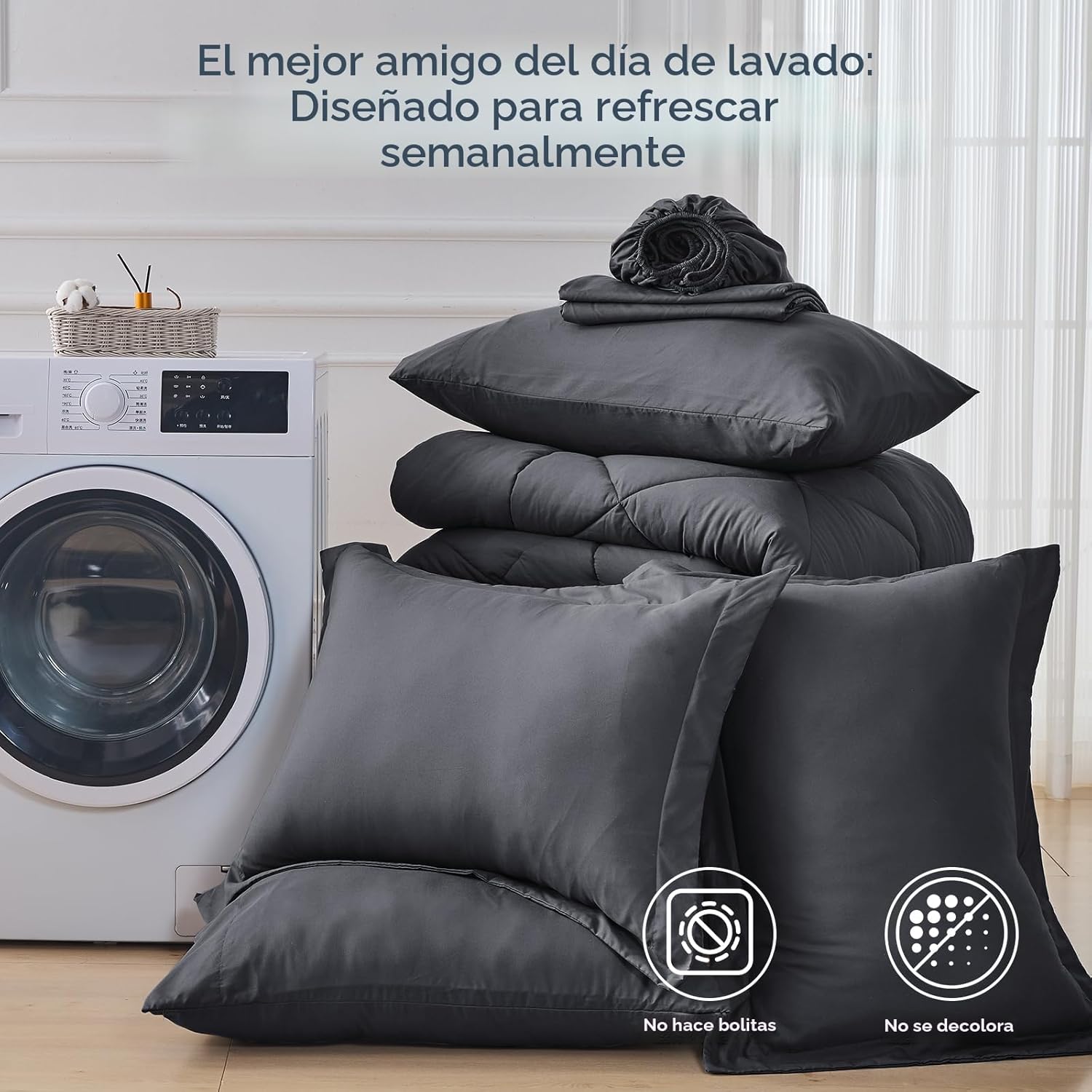Juego de 7 piezas de edredón Queen, juego de ropa de cama reversible para todas las estaciones en una bolsa, juego de ropa de cama Queen ultra suave con edredón gris, sábana plana, sábana | Reversible, All-Season, Soft, 7 Piece Set, All-Season Reversible
