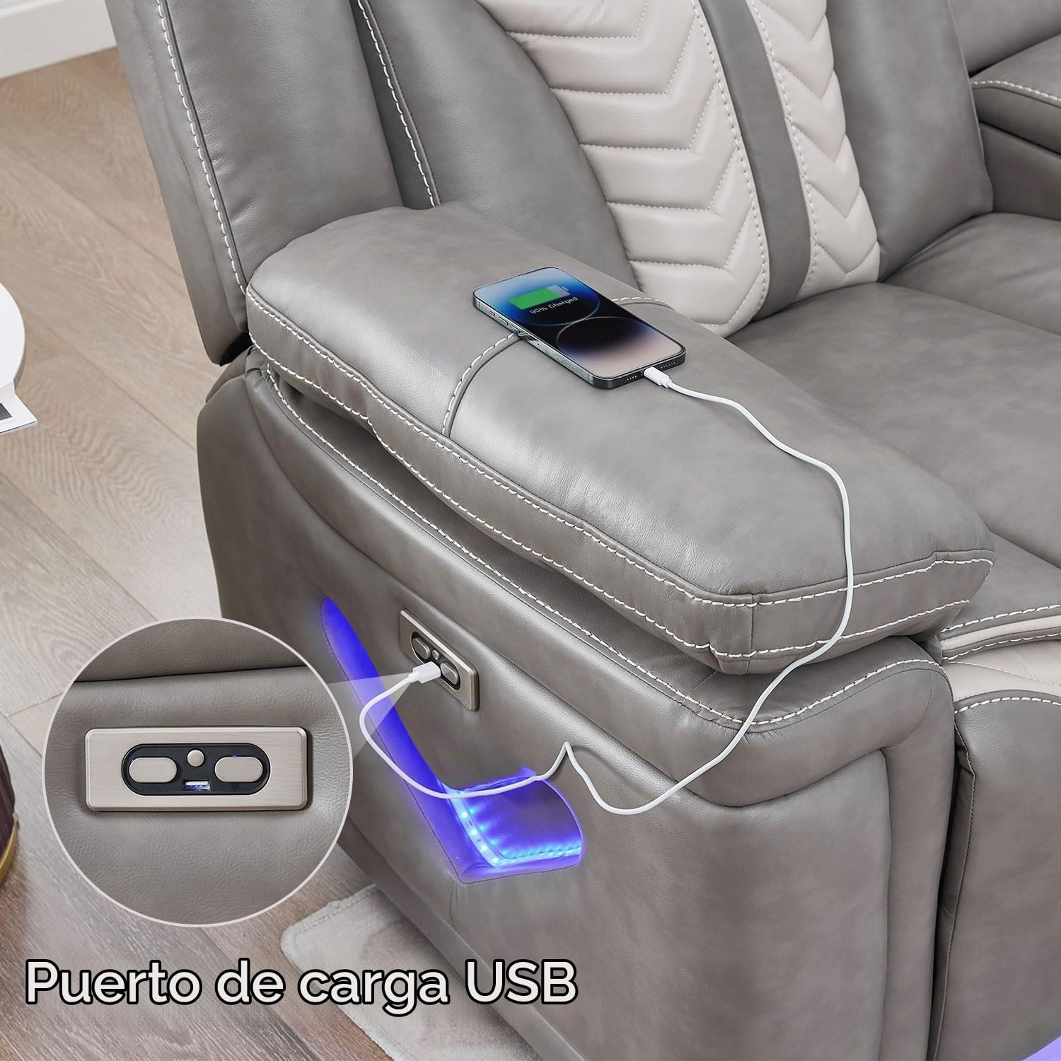 Sofá reclinable eléctrico eléctrico con altavoces de graves para sala de estar, juegos de sofás seccionales reclinables de piel sintética con luces LED, seccionales de cine en casa con reclinables