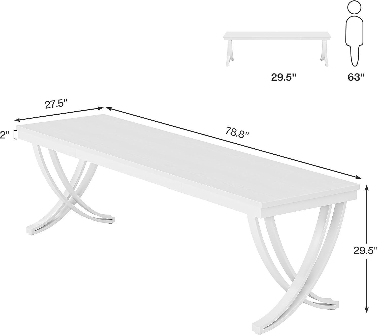 Mesa de conferencias de 6.5 pies para 6-8 personas, mesa rectangular de seminario de 78 pulgadas de largo con marco de metal fuerte, muebles de negocios, escritorio para sala de reuniones de oficina, sala de conferencias (1 unidad, blanco)