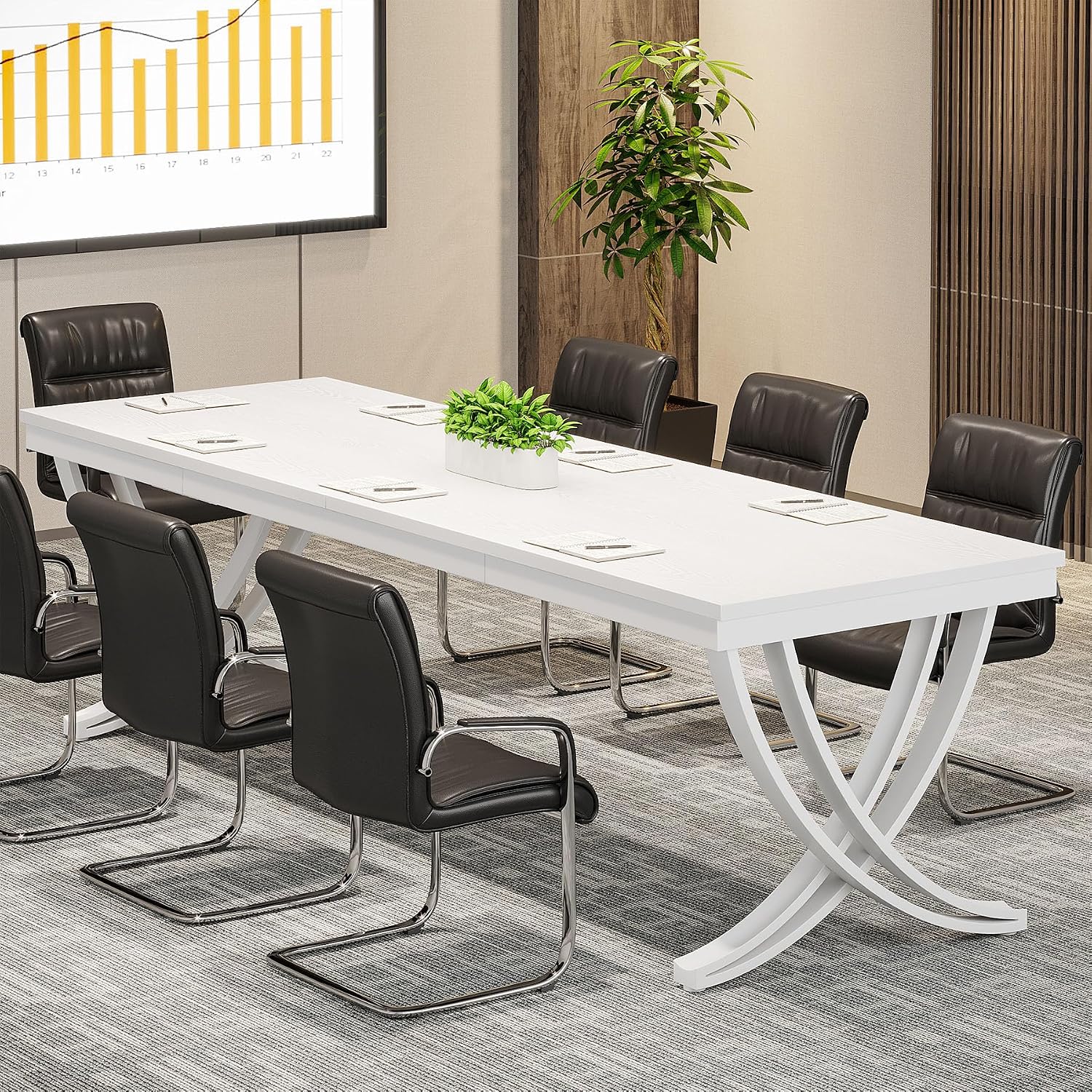 Mesa de conferencias de 6.5 pies para 6-8 personas, mesa rectangular de seminario de 78 pulgadas de largo con marco de metal fuerte, muebles de negocios, escritorio para sala de reuniones de oficina, sala de conferencias (1 unidad, blanco)