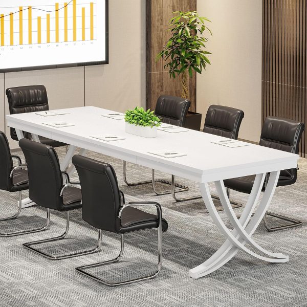 Mesa de conferencias de 6.5 pies para 6-8 personas, mesa rectangular de seminario de 78 pulgadas de largo con marco de metal fuerte, muebles de negocios, escritorio para sala de reuniones de oficina, sala de conferencias (1 unidad, blanco)