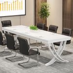 Mesa de conferencias de 6.5 pies para 6-8 personas, mesa rectangular de seminario de 78 pulgadas de largo con marco de metal fuerte, muebles de negocios, escritorio para sala de reuniones de oficina, sala de conferencias (1 unidad, blanco)
