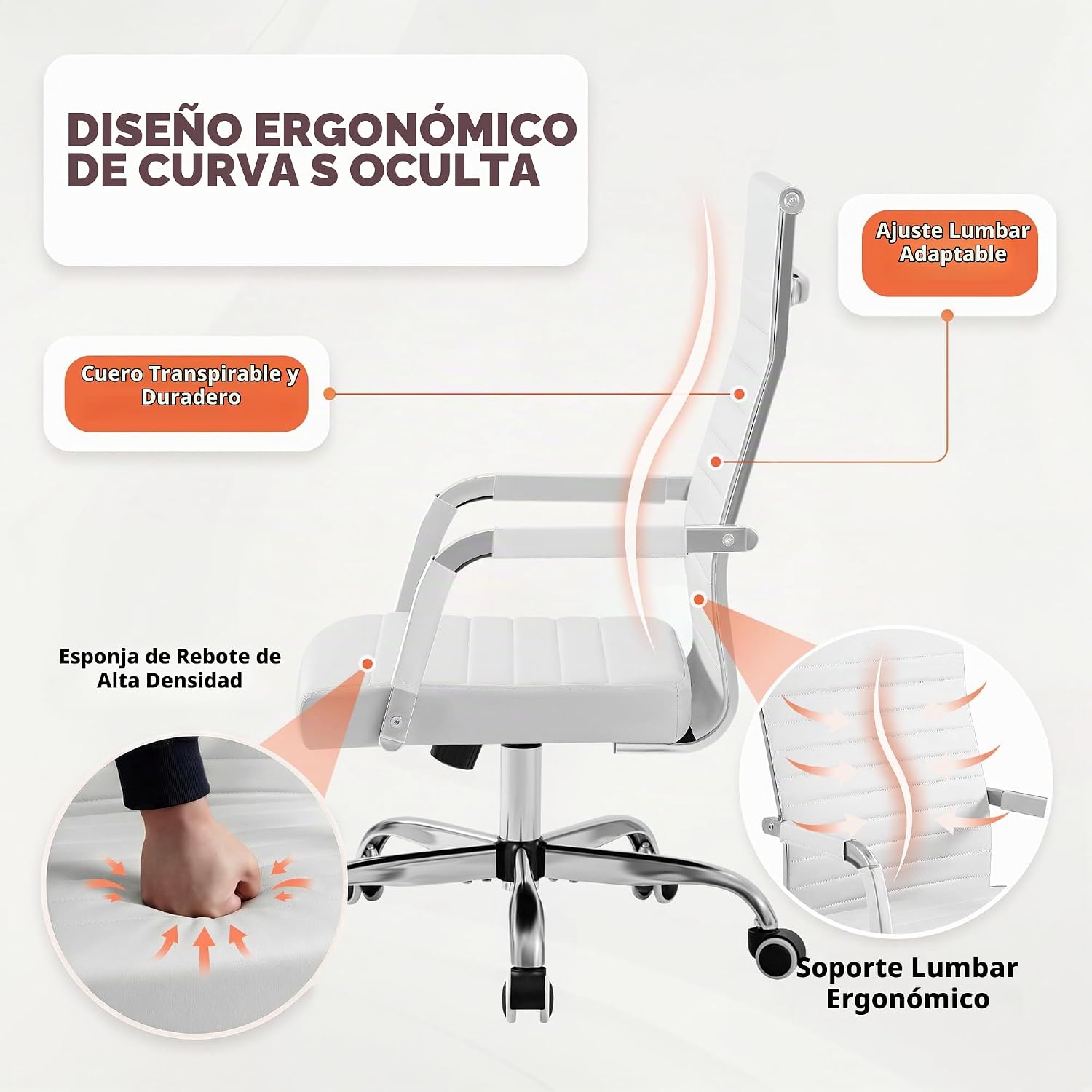 Furmax silla de escritorio de oficina acanalada con respaldo medio de piel sintética silla de trabajo ejecutiva de conferencia silla giratoria ajustable con brazos