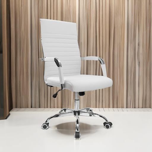 Furmax silla de escritorio de oficina acanalada con respaldo medio de piel sintética silla de trabajo ejecutiva de conferencia silla giratoria ajustable con brazos