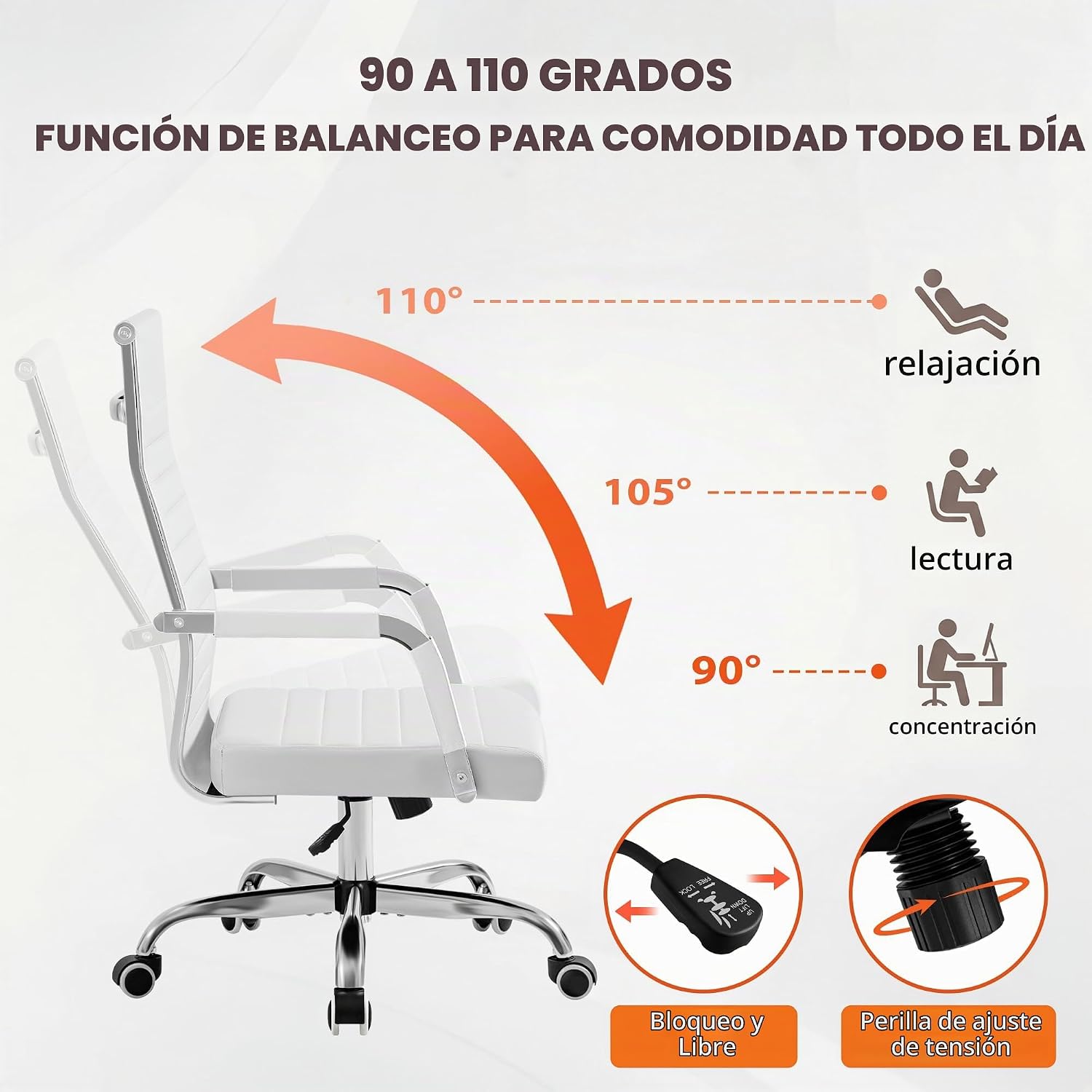 Furmax silla de escritorio de oficina acanalada con respaldo medio de piel sintética silla de trabajo ejecutiva de conferencia silla giratoria ajustable con brazos