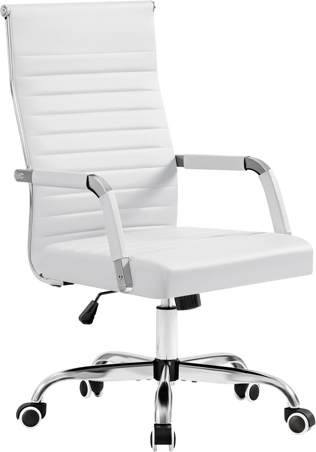 Furmax silla de escritorio de oficina acanalada con respaldo medio de piel sintética silla de trabajo ejecutiva de conferencia silla giratoria ajustable con brazos
