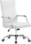 Furmax silla de escritorio de oficina acanalada con respaldo medio de piel sintética silla de trabajo ejecutiva de conferencia silla giratoria ajustable con brazos