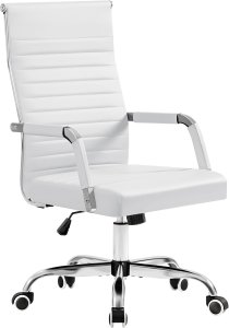 Furmax silla de escritorio de oficina acanalada con respaldo medio de piel sintética silla de trabajo ejecutiva de conferencia silla giratoria ajustable con brazos