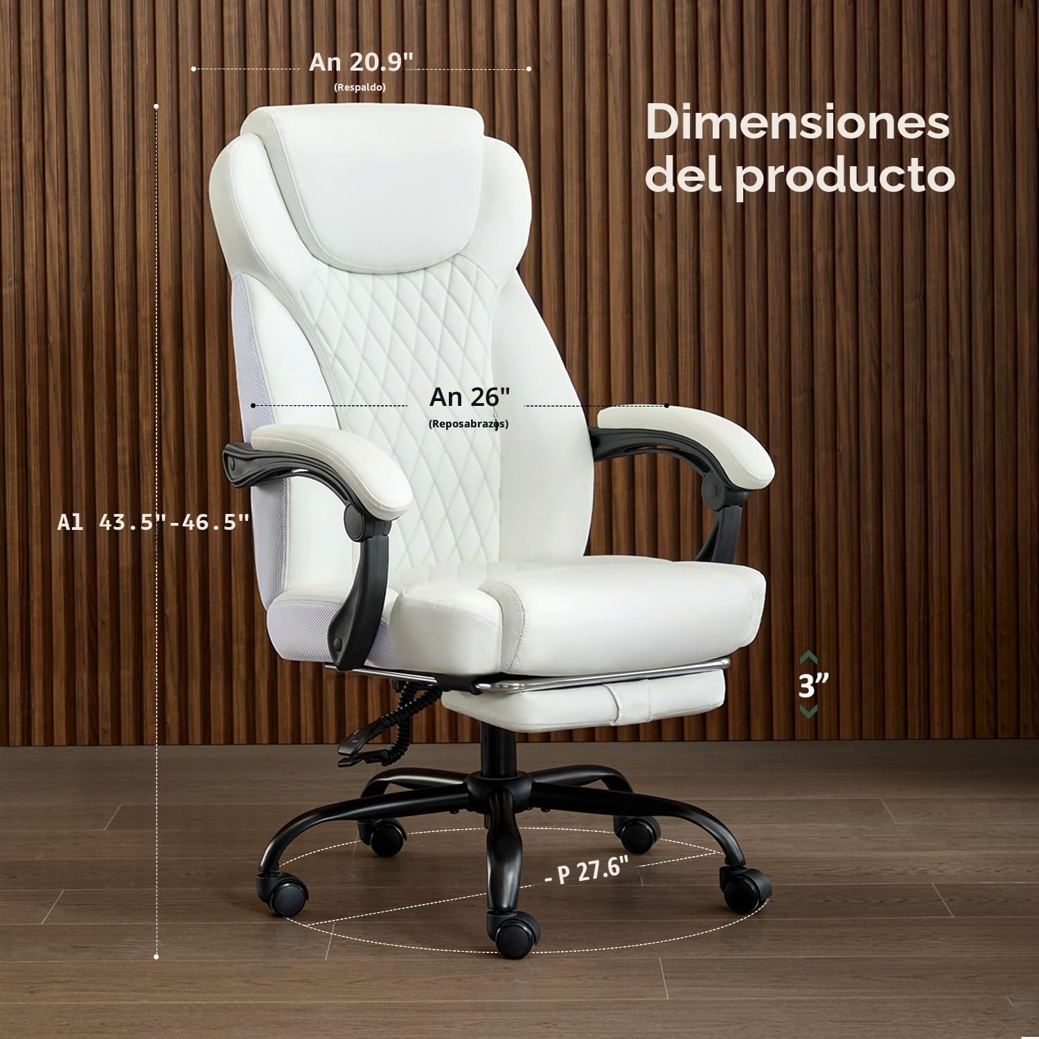 amseatec Silla de oficina, silla de oficina grande y alta con reposapiés, silla ergonómica, sillas de escritorio de oficina en casa, silla reclinable de cuero con respaldo alto con soporte lumbar | Ergonomic Leather High Back, Infinite Lock Reclining 90°-