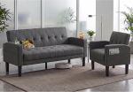 AILEEKISS Juego de 2 sofás de sala de estar de 56 pulgadas de ancho con 2 USB y reposabrazos extraíbles, tela moderna, juego de 2 sofás seccionales para apartamento, espacio pequeño, gris oscuro | AILEEKISS Button Tufted Upholstery Couch and Loveseat Set 
