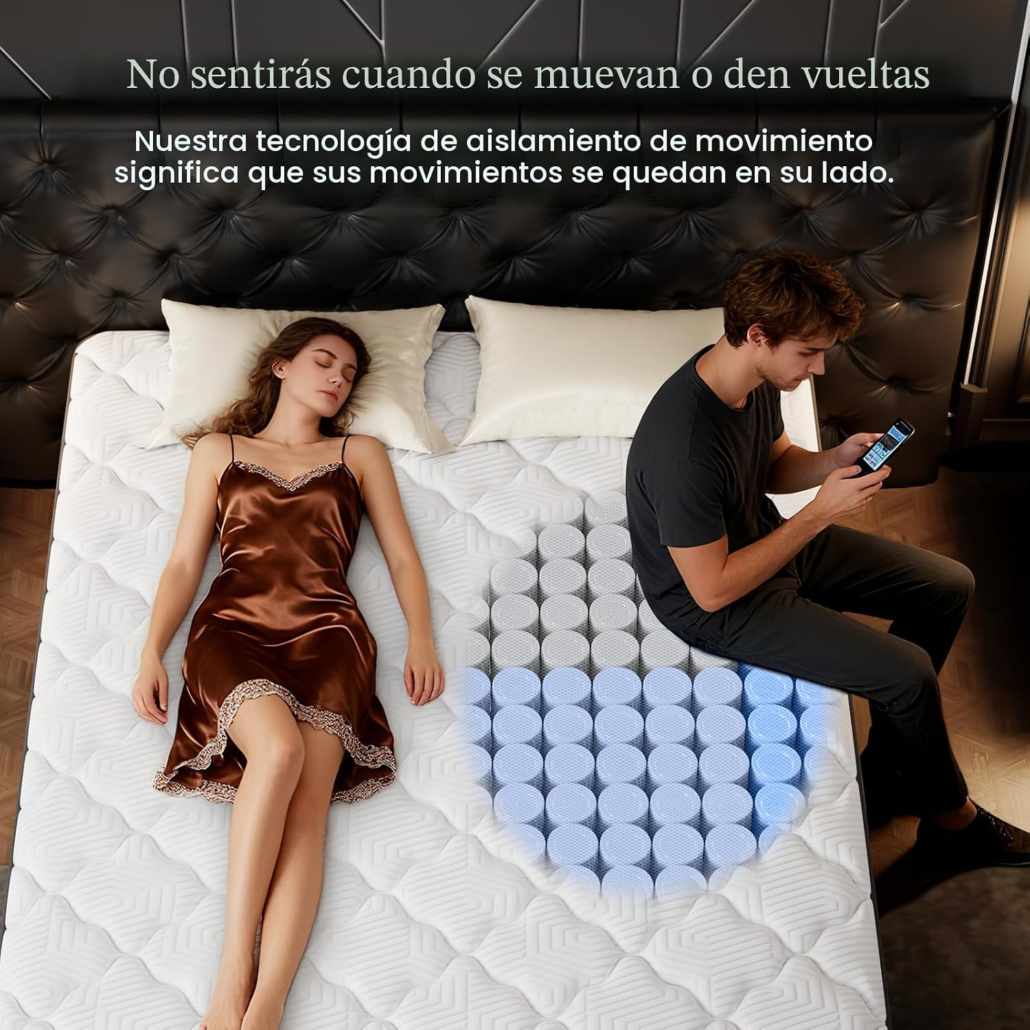 PUBPLON - Colchón híbrido queen de 14 pulgadas tamaño queen, espuma viscoelástica de gel en caja, resortes interiores envueltos individualmente, soporte y alivio de presión, firmeza media