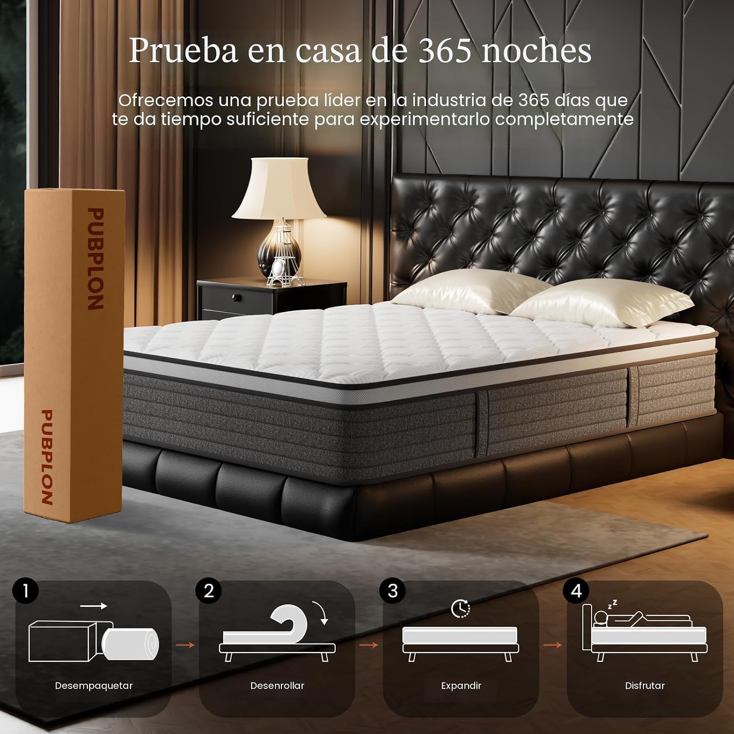 PUBPLON - Colchón híbrido queen de 14 pulgadas tamaño queen, espuma viscoelástica de gel en caja, resortes interiores envueltos individualmente, soporte y alivio de presión, firmeza media
