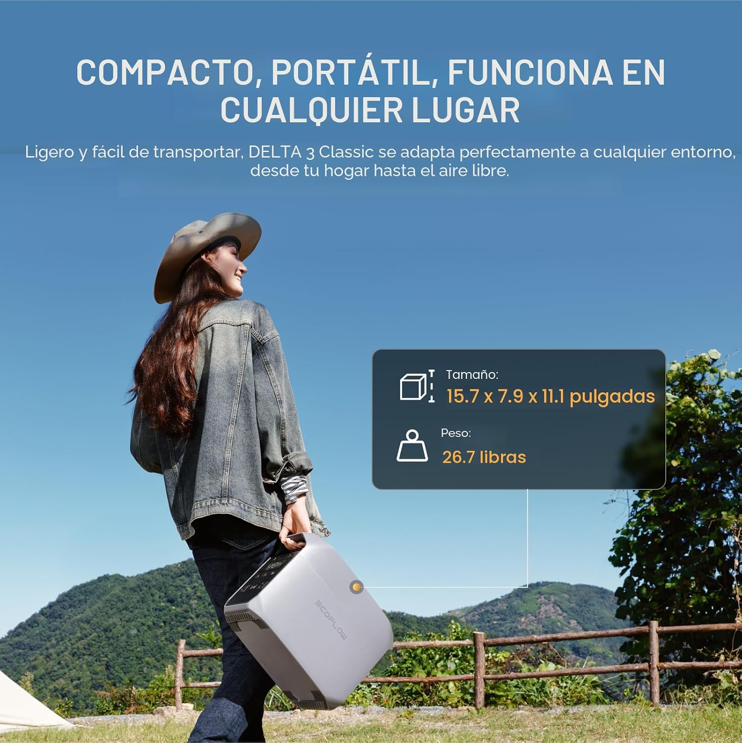EF ECOFLOW - Central eléctrica portátil Delta 3 Classic, 1024Wh 1800W AC