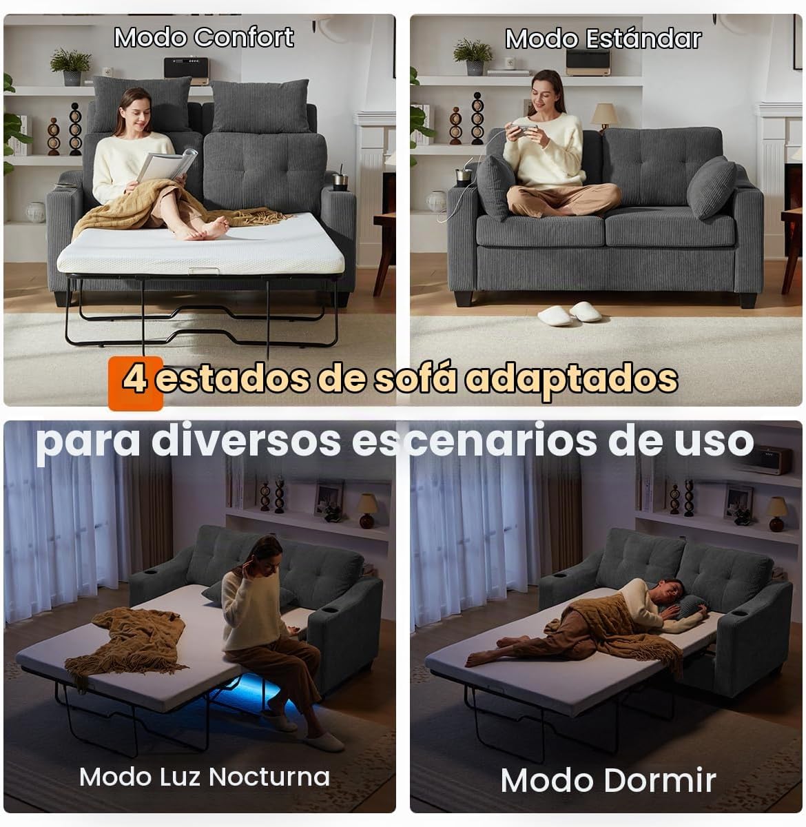 Full Size Pull Out Sleeper Sofa Bed, Pullout Loveseat Couch Bed, Dark Grey