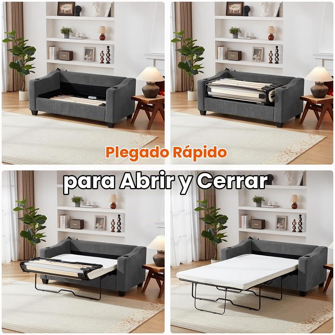 Full Size Pull Out Sleeper Sofa Bed, Pullout Loveseat Couch Bed, Dark Grey