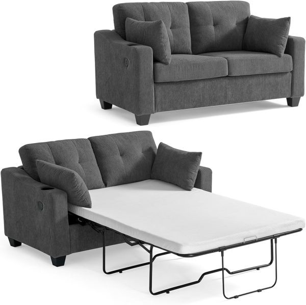 Full Size Pull Out Sleeper Sofa Bed, Pullout Loveseat Couch Bed, Dark Grey