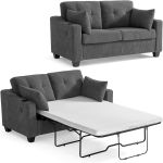 Full Size Pull Out Sleeper Sofa Bed, Pullout Loveseat Couch Bed, Dark Grey