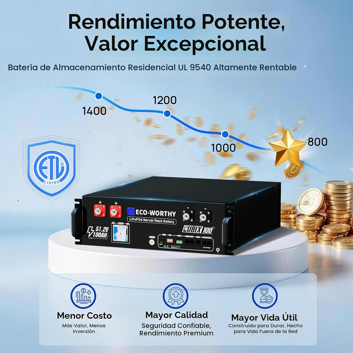 Batería Litio LiFePO4 48V 200Ah ECO-WORTHY Cubix100 Rack