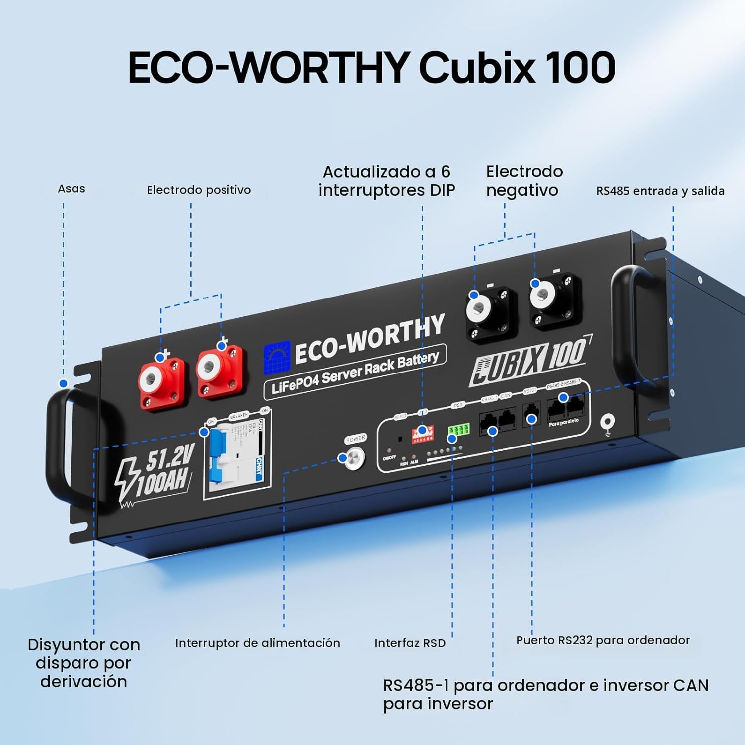 Batería Litio LiFePO4 48V 200Ah ECO-WORTHY Cubix100 Rack