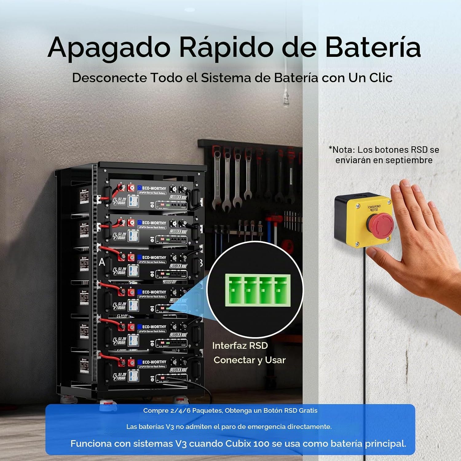 Batería Litio LiFePO4 48V 200Ah ECO-WORTHY Cubix100 Rack
