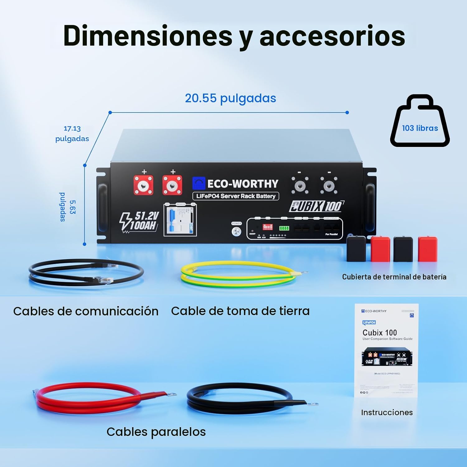 Batería Litio LiFePO4 48V 200Ah ECO-WORTHY Cubix100 Rack