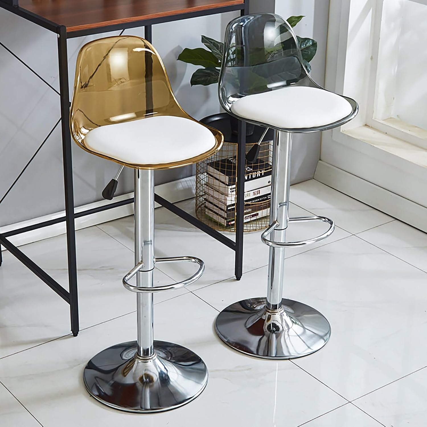 Banquetas de bar de acrílico con respaldo medio, taburetes de bar giratorios ajustables transparentes, sillas de bar de altura de mostrador para cocina, comedor, pub, cafetería, B