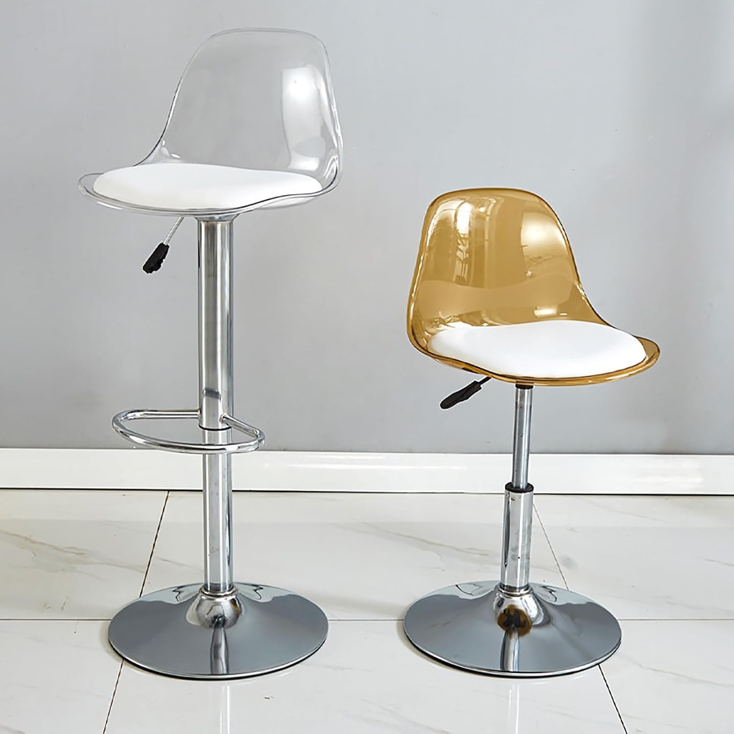Banquetas de bar de acrílico con respaldo medio, taburetes de bar giratorios ajustables transparentes, sillas de bar de altura de mostrador para cocina, comedor, pub, cafetería, B