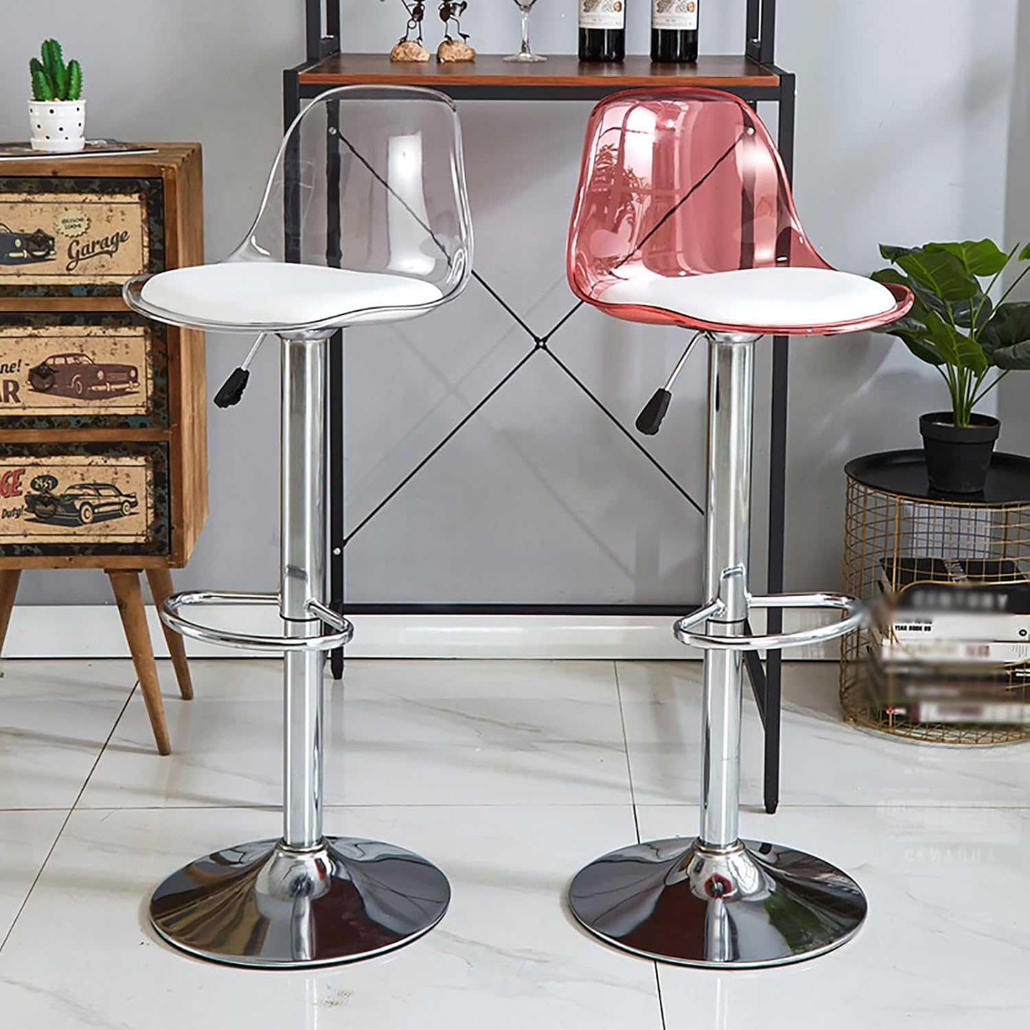 Banquetas de bar de acrílico con respaldo medio, taburetes de bar giratorios ajustables transparentes, sillas de bar de altura de mostrador para cocina, comedor, pub, cafetería, B