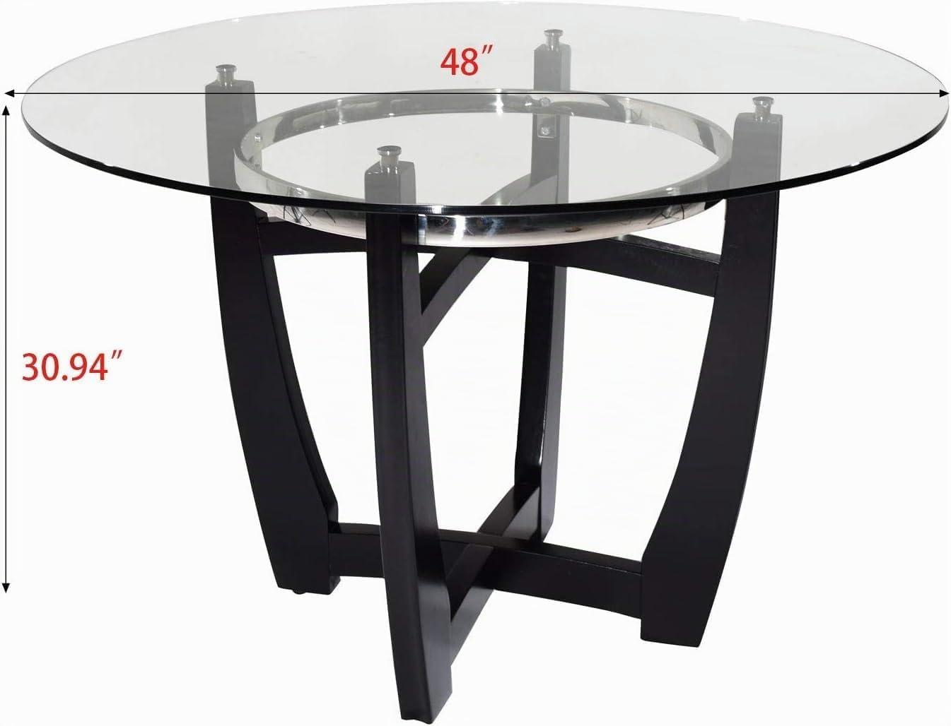 Juego de sillas de mesa de comedor de vidrio templado con 4 sillas tapizadas de cuero, mesa de cocina redonda de 48 pulgadas con tope de vidrio y 4 sillas laterales de mesa para comedor, cocina en