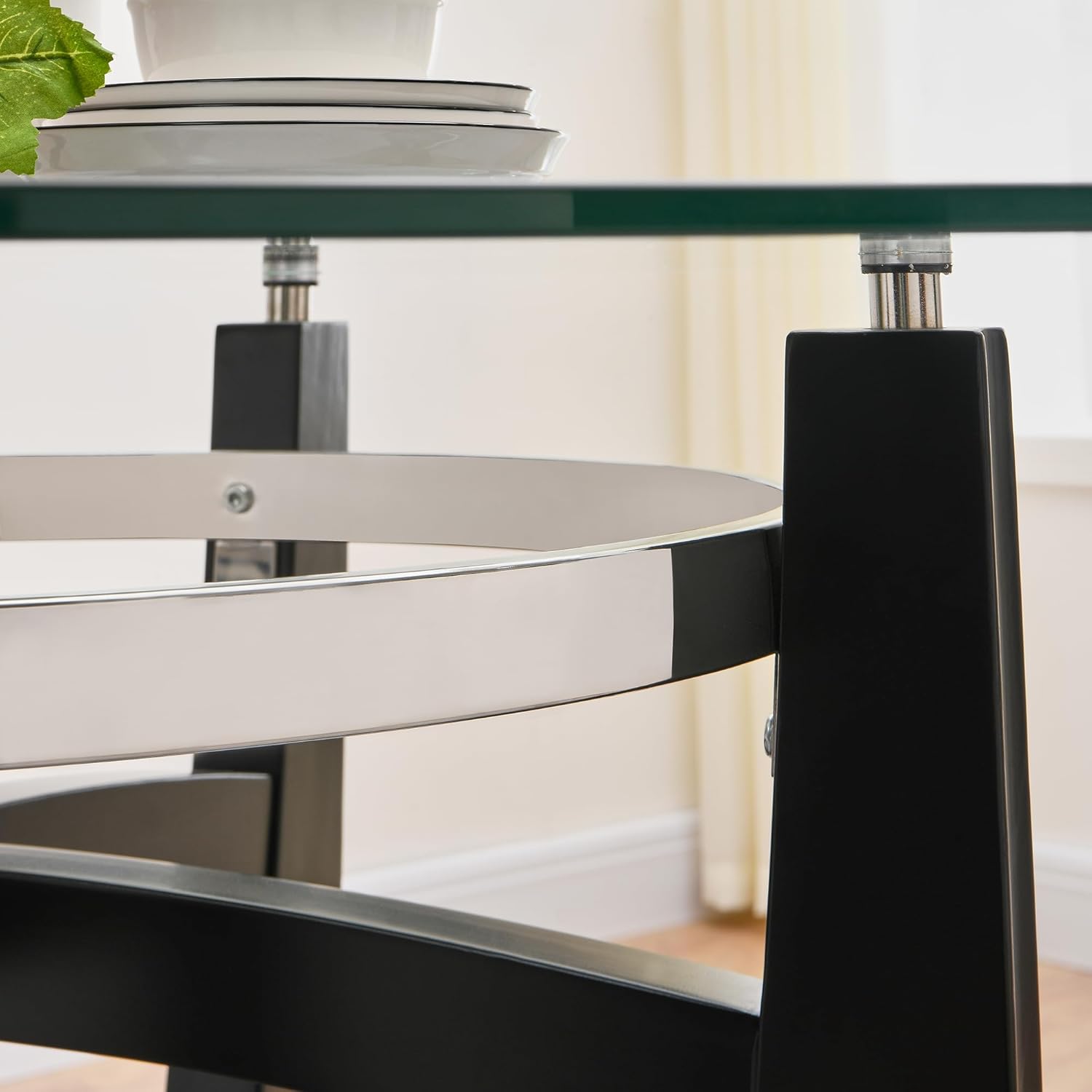 Juego de sillas de mesa de comedor de vidrio templado con 4 sillas tapizadas de cuero, mesa de cocina redonda de 48 pulgadas con tope de vidrio y 4 sillas laterales de mesa para comedor, cocina en