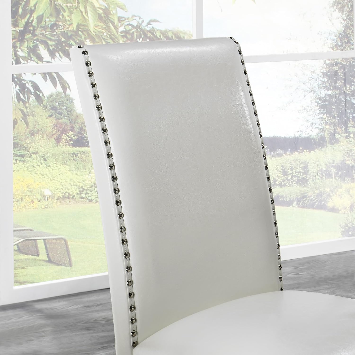 Juego de sillas de mesa de comedor de vidrio templado con 4 sillas tapizadas de cuero, mesa de cocina redonda de 48 pulgadas con tope de vidrio y 4 sillas laterales de mesa para comedor, cocina en