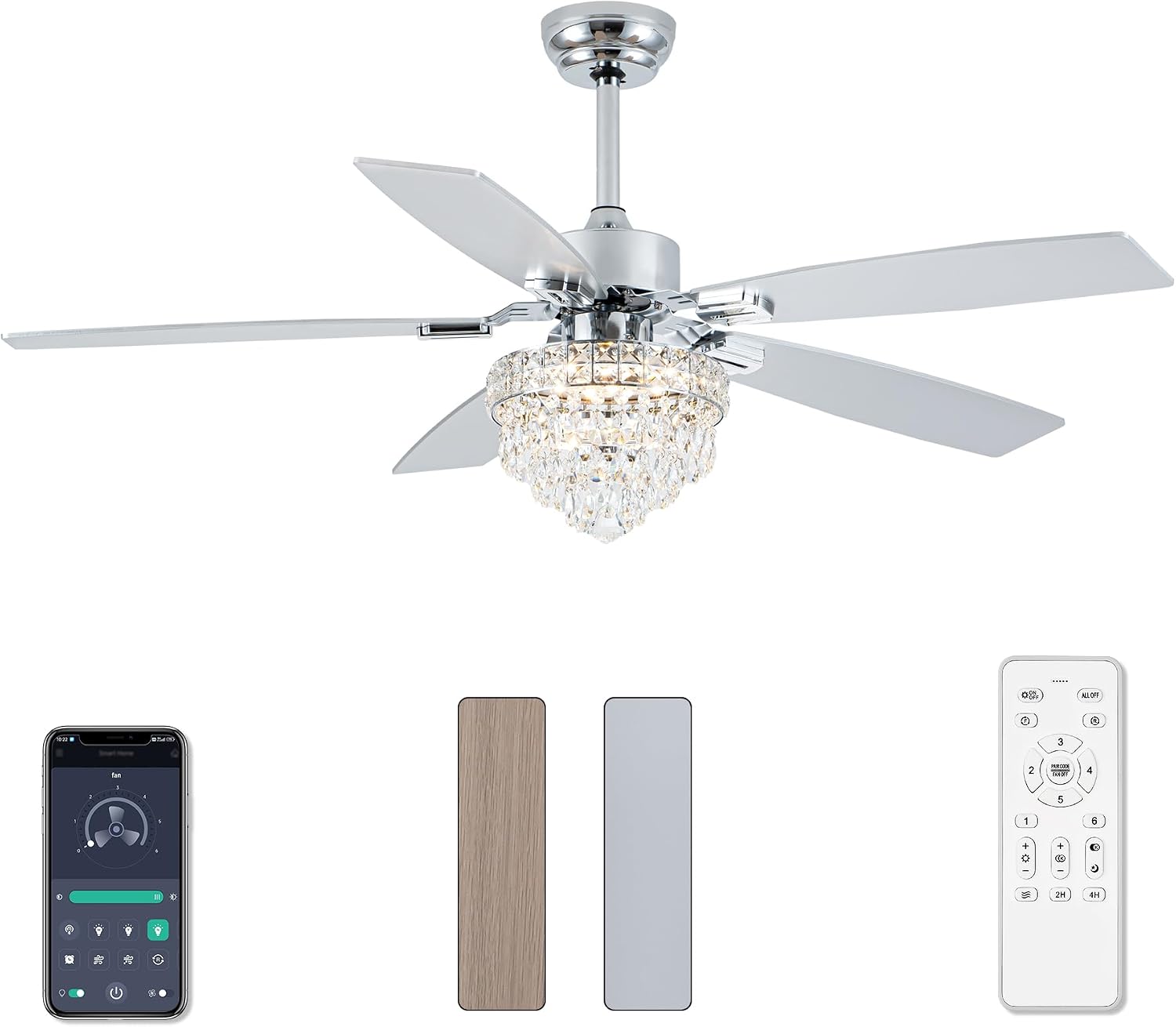 Ventiladores de Techo Tipo Araña con Luces y Control Remoto, Ventilador Araña de Techo, Ventilador de Techo de Cristal Fandelier con Luces, 6 Velocidades 3 Temporizadores Ventilador de Techo