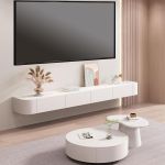 Soporte de TV flotante, consola multimedia montada en la pared con puertas, armario de TV de almacenamiento grande, soporte de TV contemporáneo de granja para sala de estar y dormitorio (blanco, 55 pulgadas)