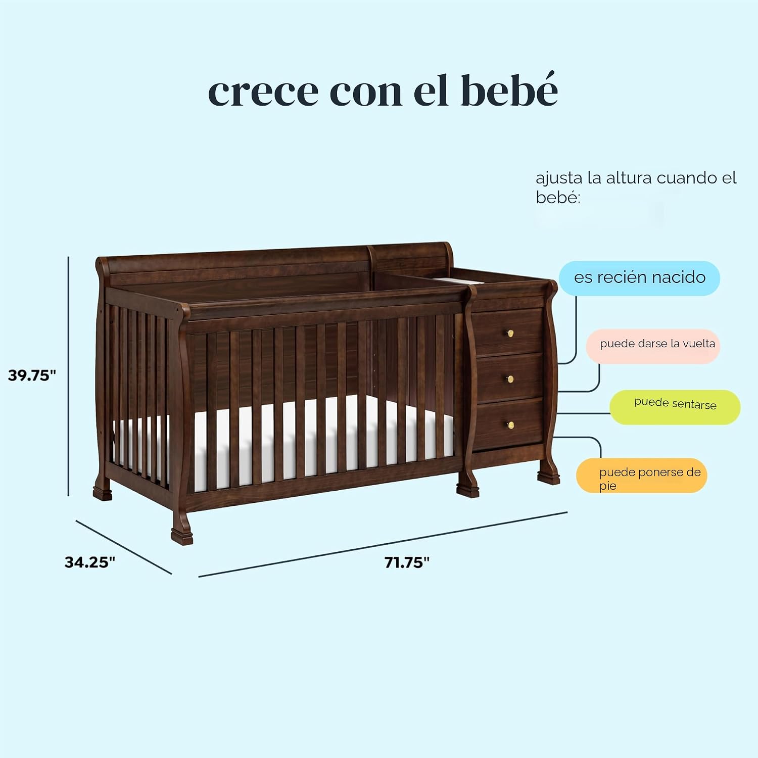 DaVinci Kalani 4-in-1 Convertible Baby Crib & Changing Table Combo - GREENGUARD Gold Certified - Toddler Bed, Daybed, Full-Size Bed Conversion - 4 Adjustable Mattress Heights - White