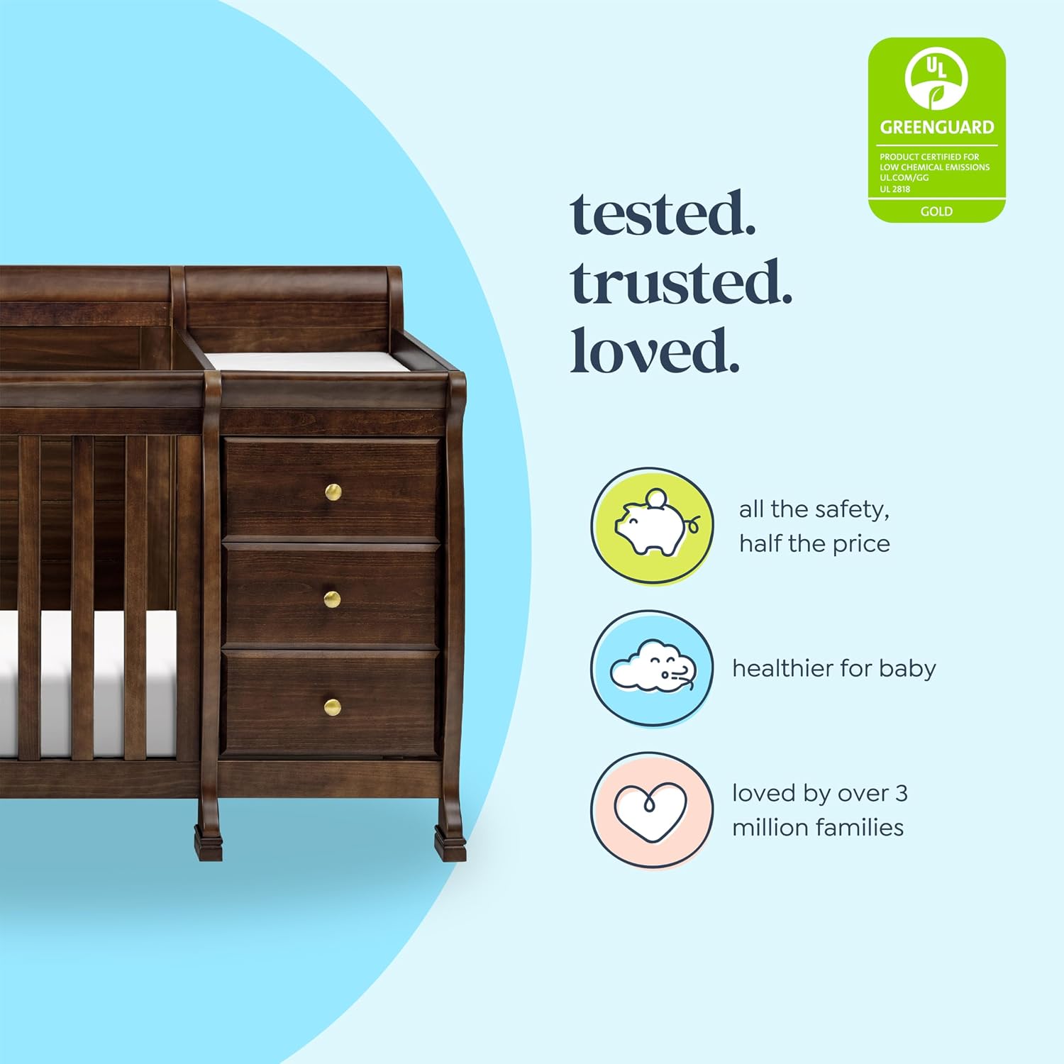 DaVinci Kalani 4-in-1 Convertible Baby Crib & Changing Table Combo - GREENGUARD Gold Certified - Toddler Bed, Daybed, Full-Size Bed Conversion - 4 Adjustable Mattress Heights - White