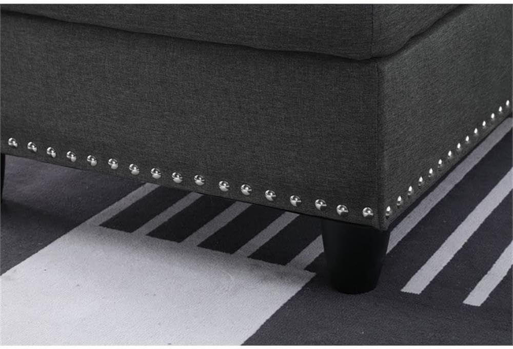 Sofá seccional de tela de poliéster con otomana de almacenamiento elevable, diseño copetudo, acabado gris