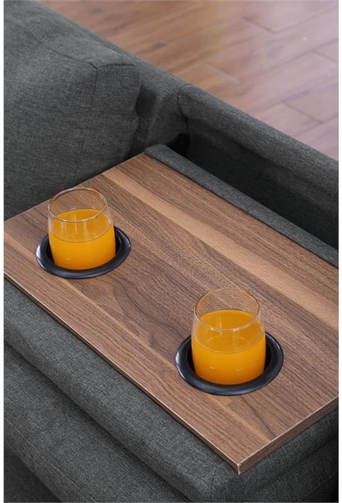 Sofá seccional de tela de poliéster con otomana de almacenamiento elevable, diseño copetudo, acabado gris