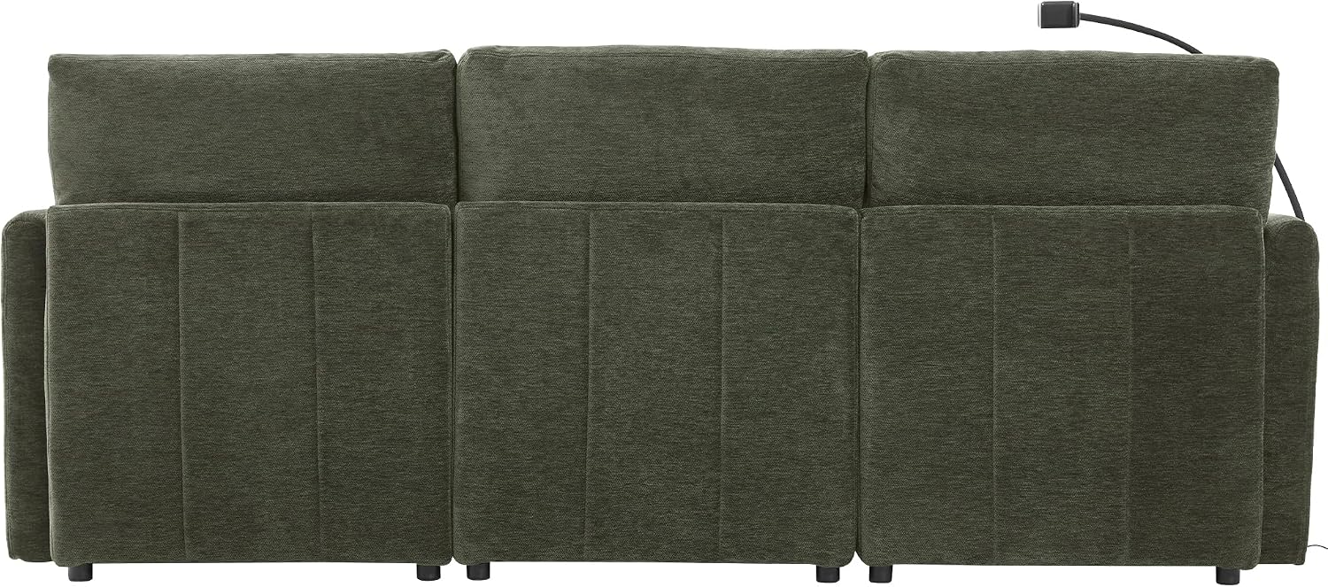 Sofá modular en forma de U de 85.4 pulgadas con otomana y 2 USB, sofá de asiento profundo de felpilla de 5 asientos con soporte para teléfono para sala de estar, dormitorio y apartamento, color