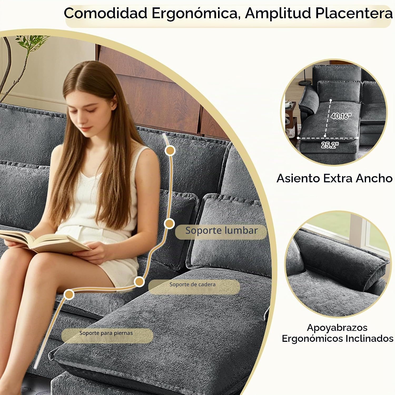 Juego de sofá nube en forma de U de 105 pulgadas con otomana de almacenamiento largo, cómodo sofá modular de chenilla, almohadas lumbares, diván doble, asiento profundo, sofás modernos de 4 plazas