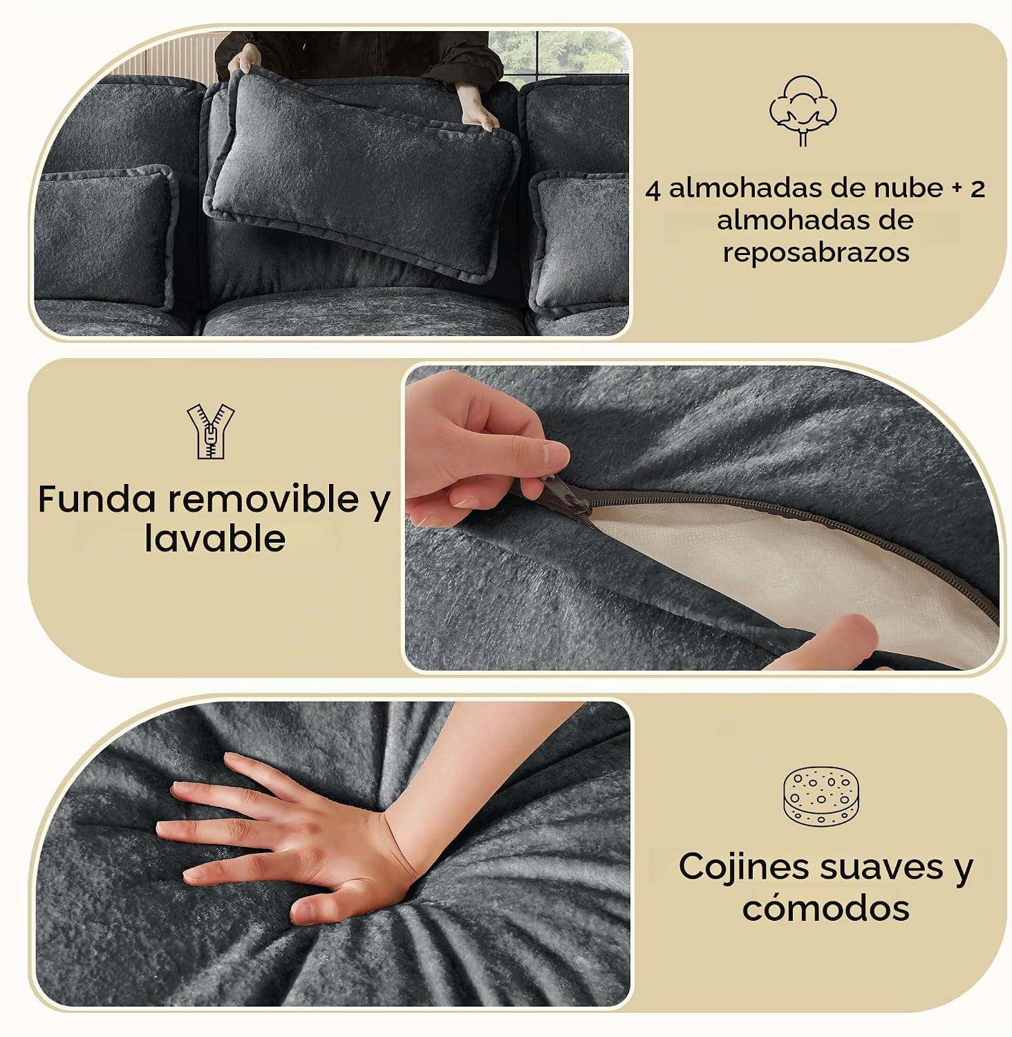 Juego de sofá nube en forma de U de 105 pulgadas con otomana de almacenamiento largo, cómodo sofá modular de chenilla, almohadas lumbares, diván doble, asiento profundo, sofás modernos de 4 plazas