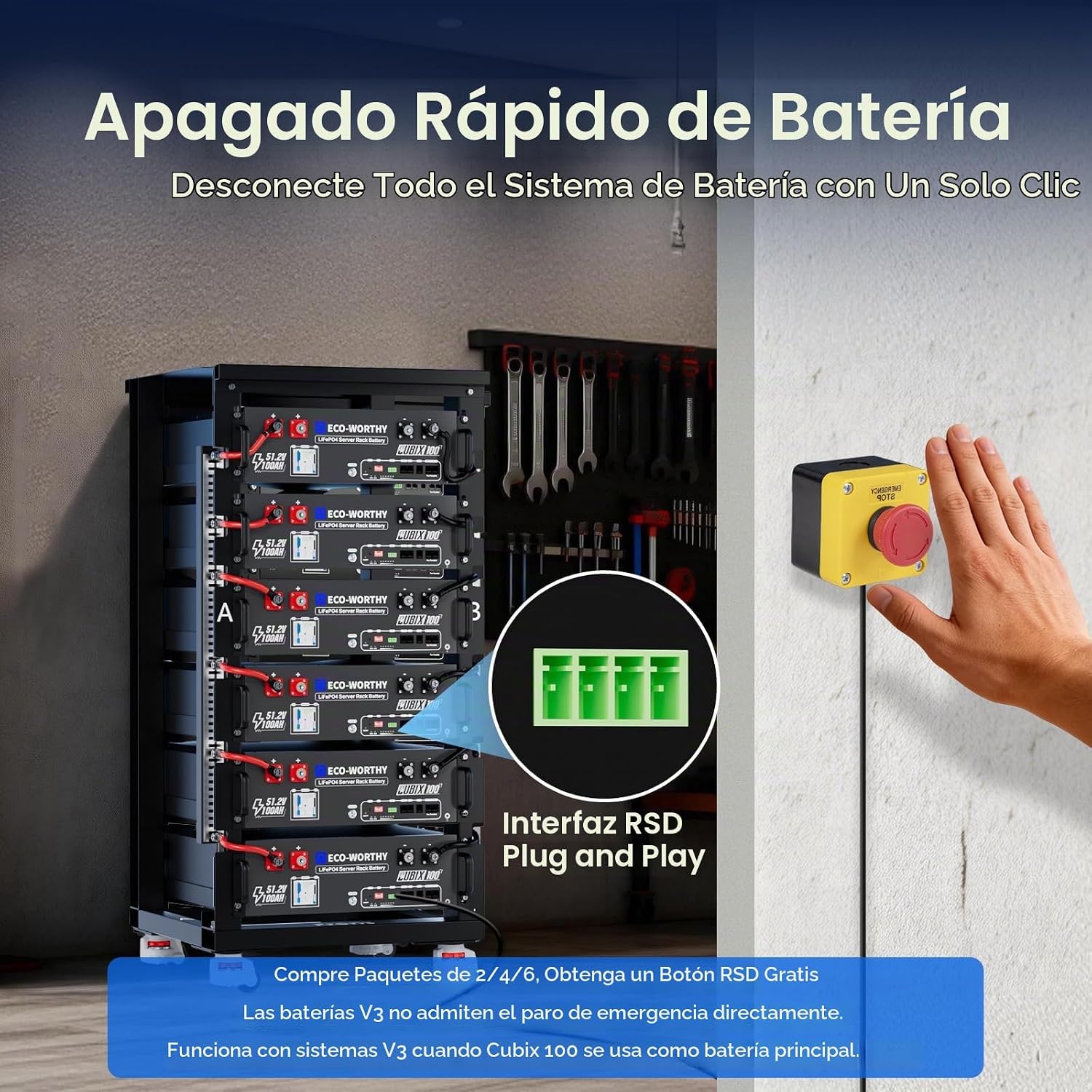 ECO-WORTHY - Estación generadora de energía doméstica de respaldo, batería LiFePO4 de 5120 Wh con soporte de comunicación, Bluetooth y WiFi, inversor de CA 5000 W, carga rápida de 1 h/2.5 h, para