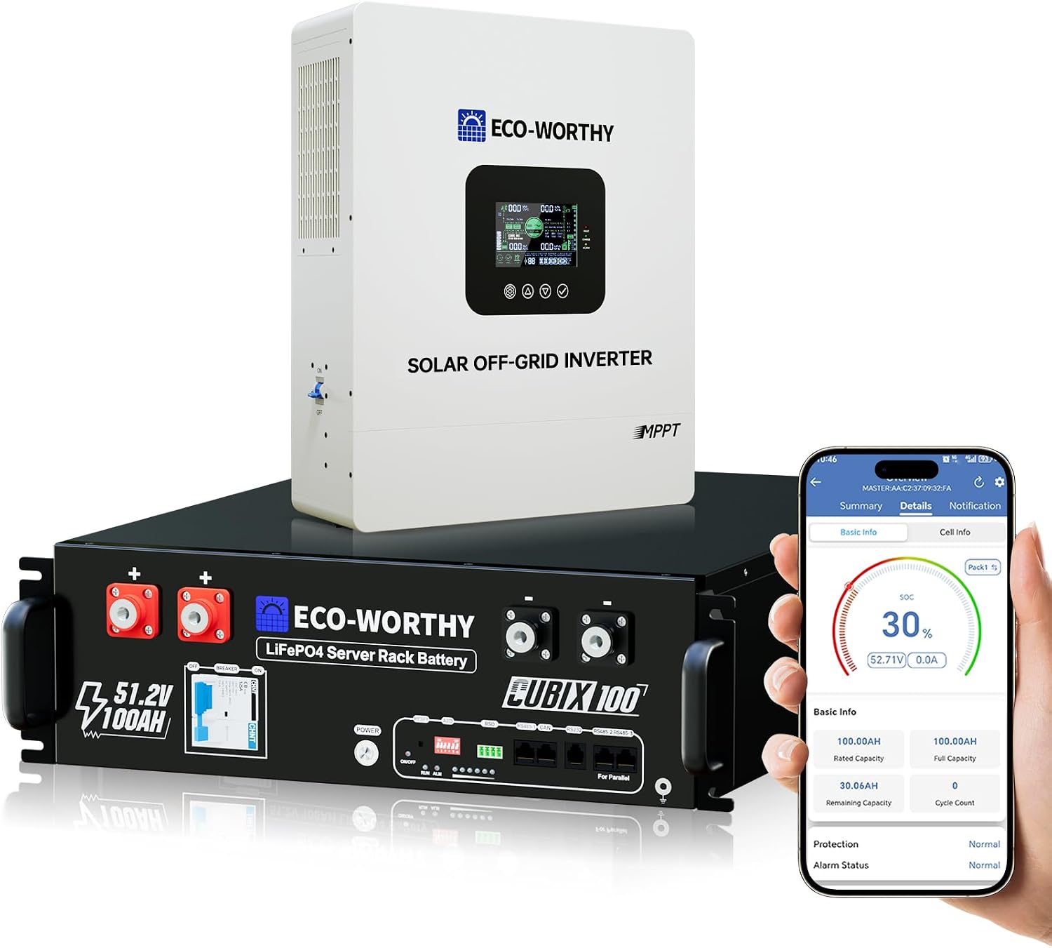 ECO-WORTHY - Estación generadora de energía doméstica de respaldo, batería LiFePO4 de 5120 Wh con soporte de comunicación, Bluetooth y WiFi, inversor de CA 5000 W, carga rápida de 1 h/2.5 h, para