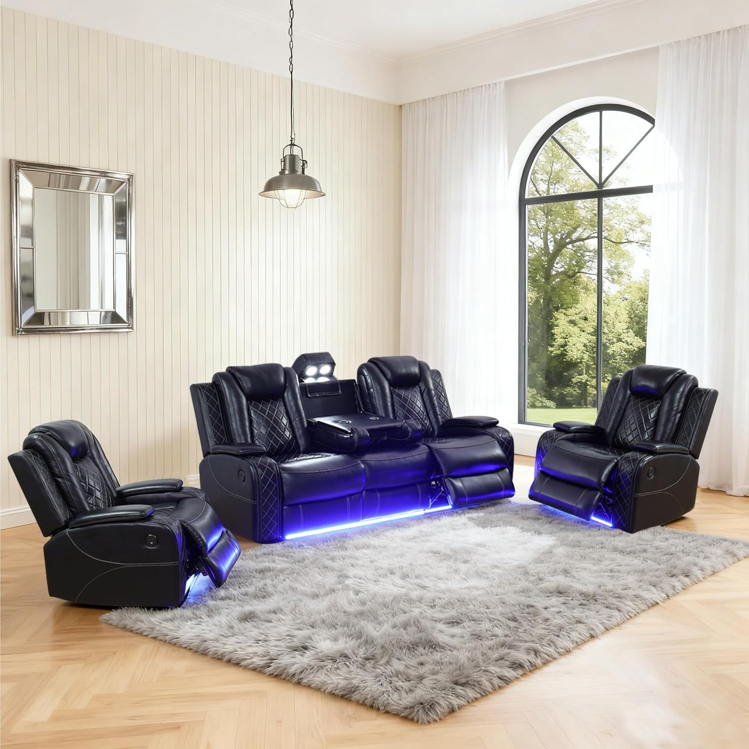 Juego de Sofas Reclinables Electricos 3 Plazas y 2 Butacas Cuero