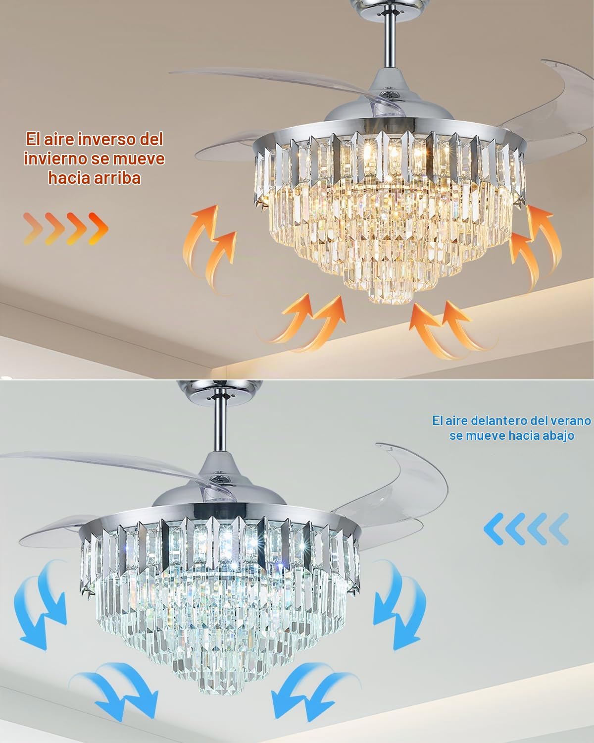 Ventiladores de techo regulables de 52 pulgadas con luces y control remoto, moderno con hoja retráctil, ventilador de techo para dormitorio, comedor, sala de estar