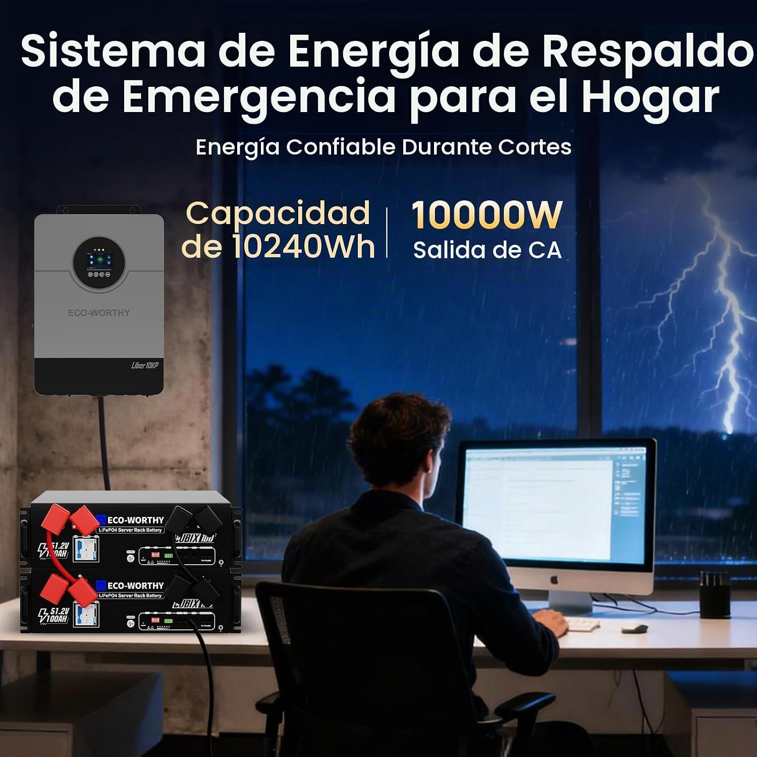 ECO-WORTHY - Estación de energía doméstica de respaldo, salida de CA de 10000 W + batería LiFePO4 de 10240 Wh, soporte de comunicación, Bluetooth y WiFi, carga rápida, para respaldo del hogar